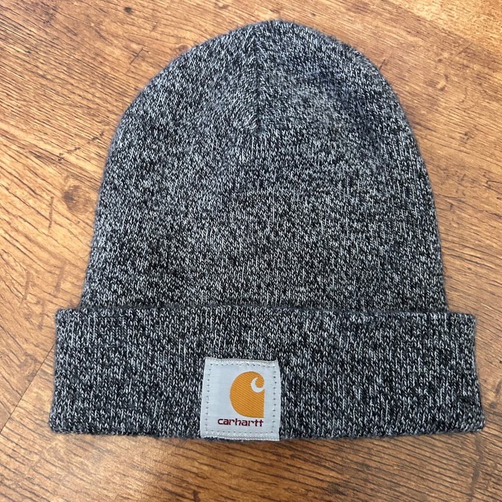 Carhartt Acrylic Watch Hat Beanie Black White Marled Knit A18 Logo Patch OSFM